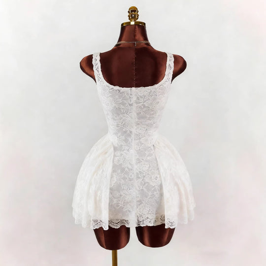 Damen nan tailliertes Spitzen-Cocktailkleid mit Korsett-Bustier und doppellagigem Schößchenrock EB