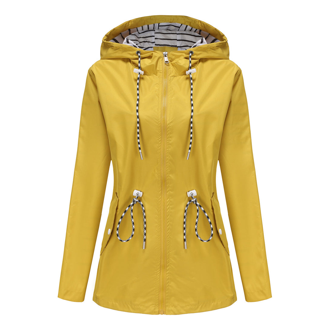 Damen nan leichte wasserdichte Parka Regenjacke mit Taillen-Kordelzug EB