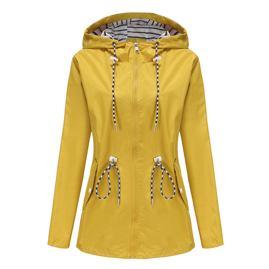 Damen nan leichte wasserdichte Parka Regenjacke mit Taillen-Kordelzug EB