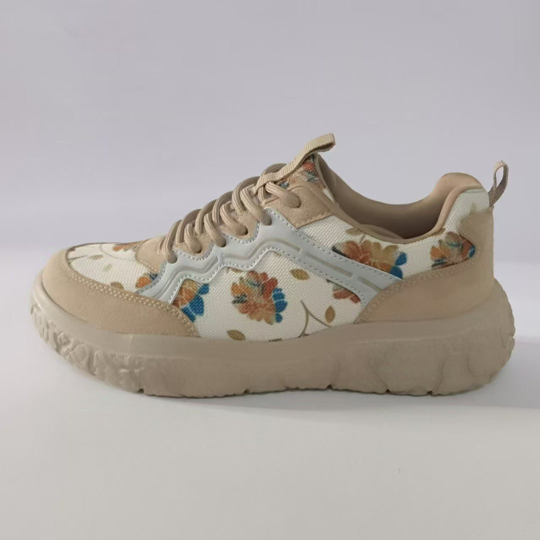 Damen nan modische Plateau-Sneaker mit floralem Canvasmuster und Velourslederbesatz EB