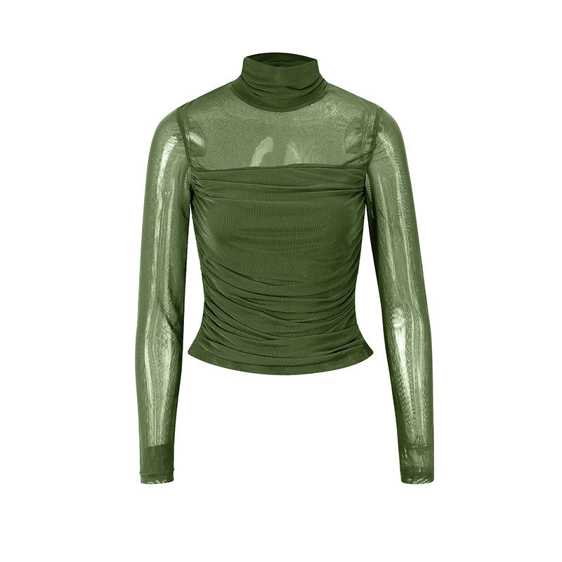 Damen Langarmshirt mit eleganter Raffung und transparentem Design EB