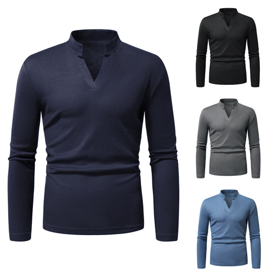 Herren Langarm-Henley-Shirt mit strukturierter Oberfläche EB