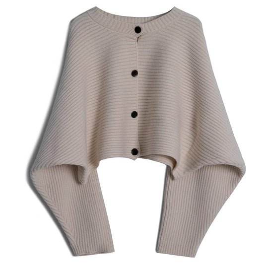 Damen modischer Strickoverwurf mit Knopfdetail und strukturiertem Design EB