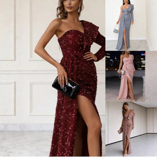Damen Glamouröses Abendkleid mit asymmetrischem Cut und funkelnden Pailletten EB