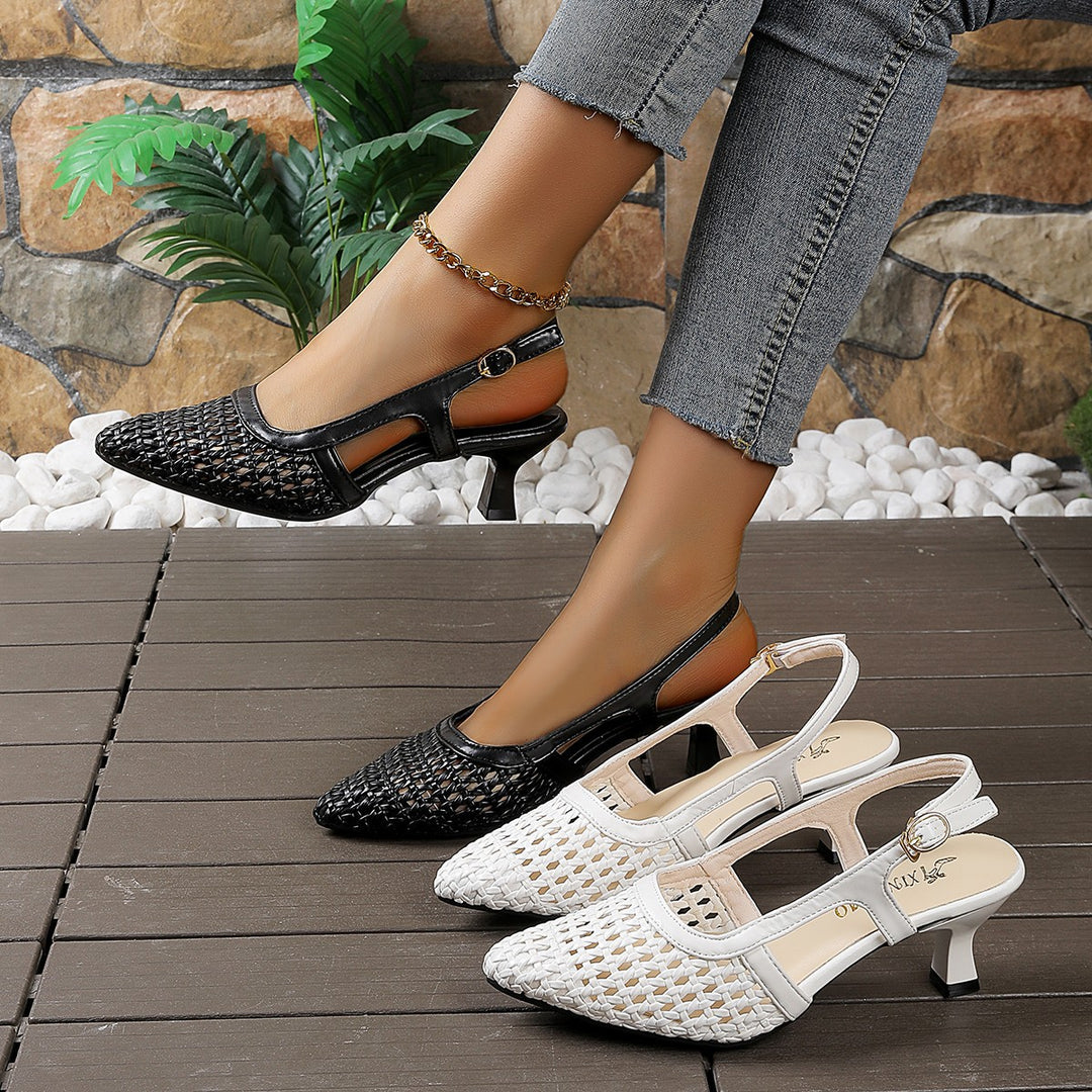Damen Sling-Sandalen mit durchbrochenem Design und elegantem Blockabsatz EB