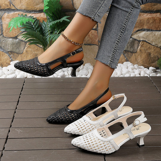 Damen Sling-Sandalen mit durchbrochenem Design und elegantem Blockabsatz EB