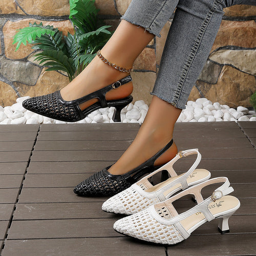 Damen Sling-Sandalen mit durchbrochenem Design und elegantem Blockabsatz EB