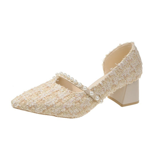 Damen Elegante Pumps mit perlenverziertem Riemen und moderatem Blockabsatz EB