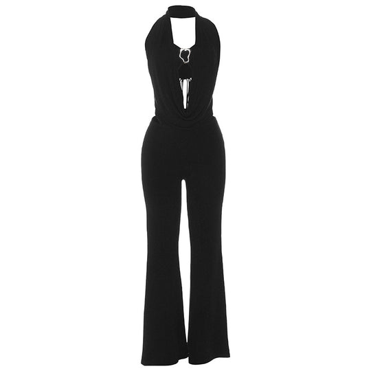 Damen Eleganter Jumpsuit mit anpassbarem Ausschnitt und schickem Gürtel EB
