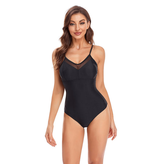 Damen Eleganter Einteiler Badeanzug mit transparenten Einsätzen EB