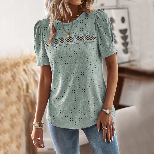 Damen Elegantes Blusenshirt mit Puffärmeln und feinem Muster EB