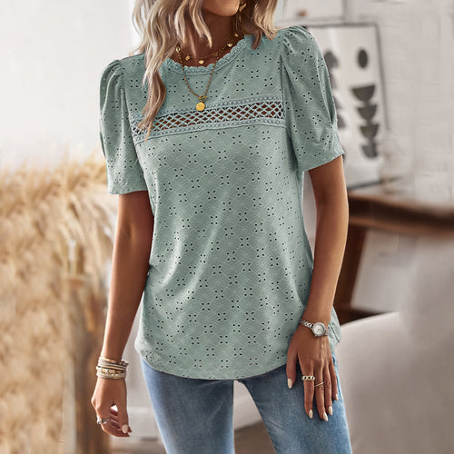 Damen Elegantes Blusenshirt mit Puffärmeln und feinem Muster EB