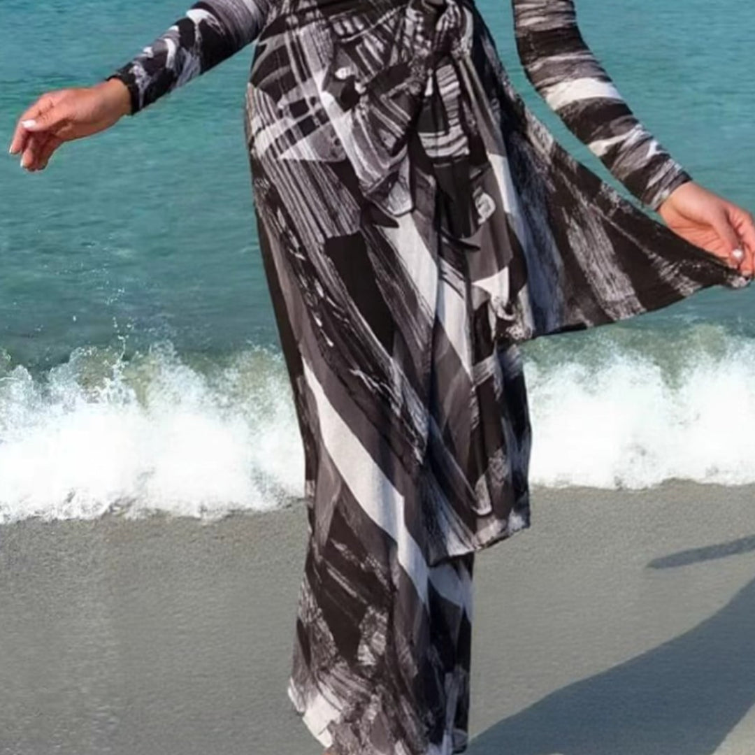Damen Maxi-Strandkleid mit raffiniertem Wickeldesign EB