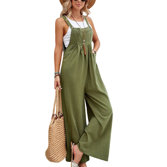 Damen lässiger Jumpsuit mit breiten Beinen und modischen Trägern EB