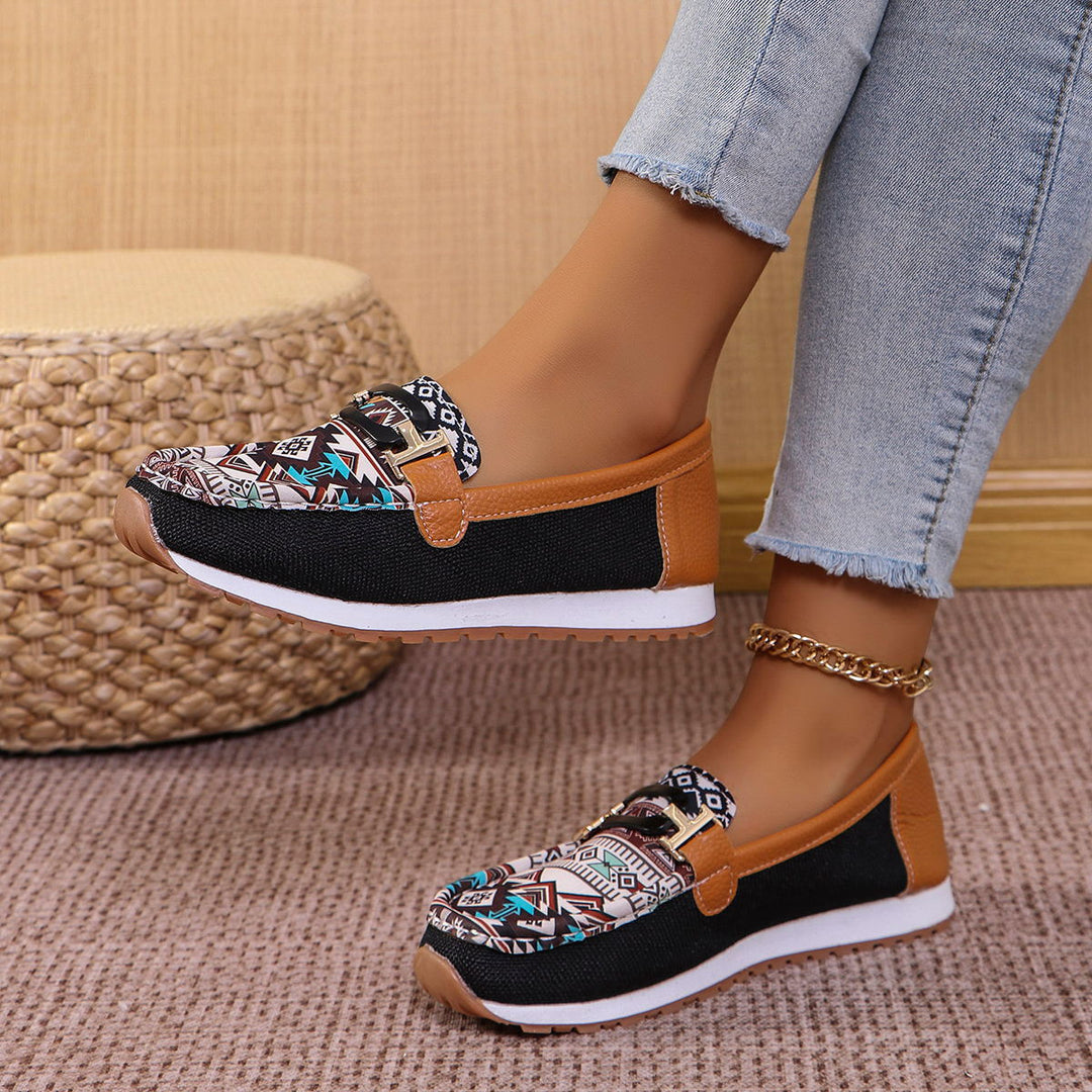 Damen Freizeit-Mokassins mit modischem Tribal-Muster und rutschfester Sohle EB