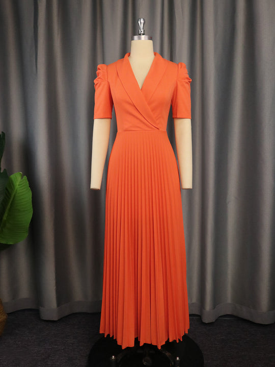 Damen elegantes Wickelkleid mit plissiertem Rock und Puffärmeln EB