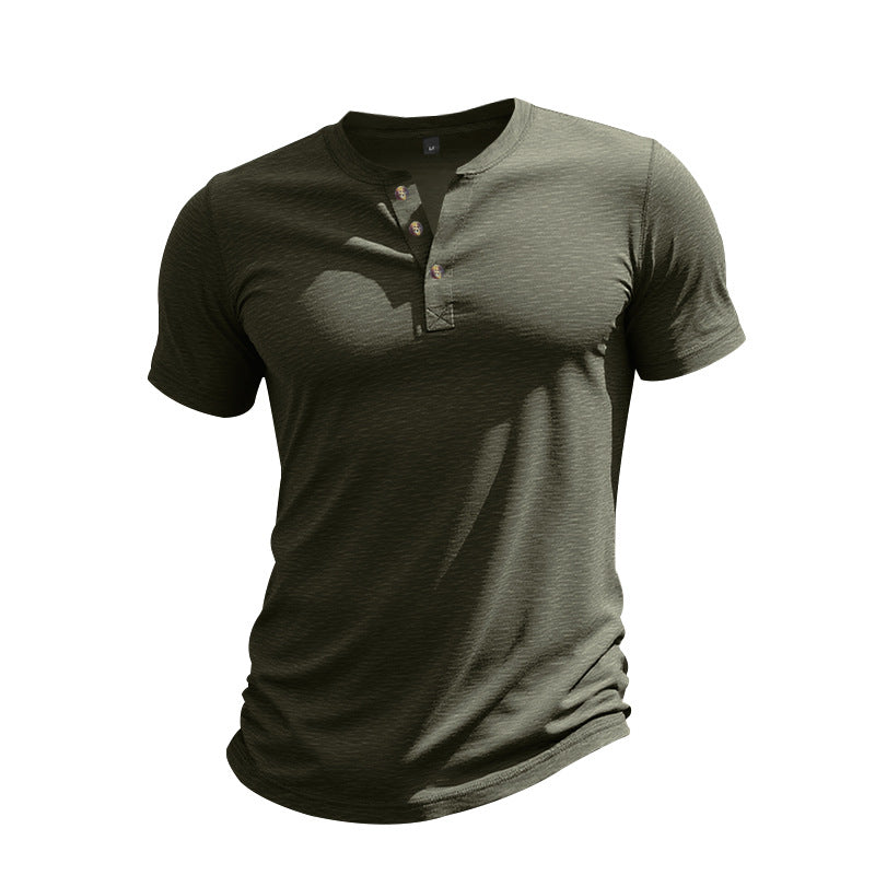 Herren Kurzarm-Henley-T-Shirt aus weicher Baumwolle mit dekorativer Knopfleiste EB