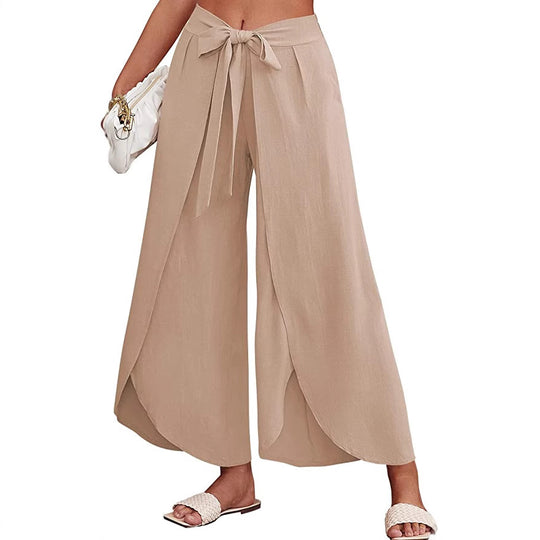 Damen Weite Sommerhose aus leichtem, atmungsaktivem Stoff mit Bindegürtel EB