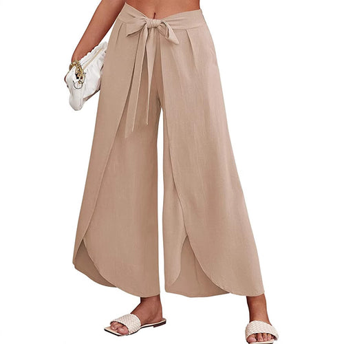 Damen Weite Sommerhose aus leichtem, atmungsaktivem Stoff mit Bindegürtel EB