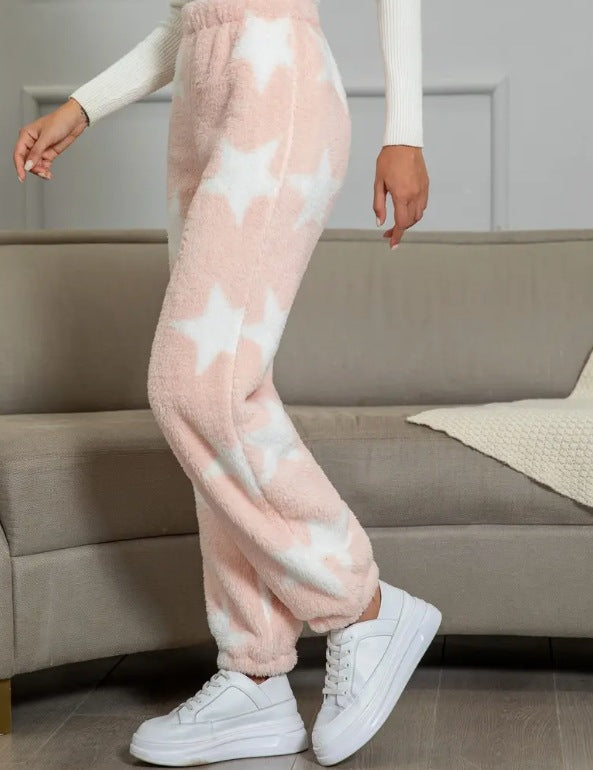 Damen kuschelige Fleece-Hose mit Leopardenmuster EB