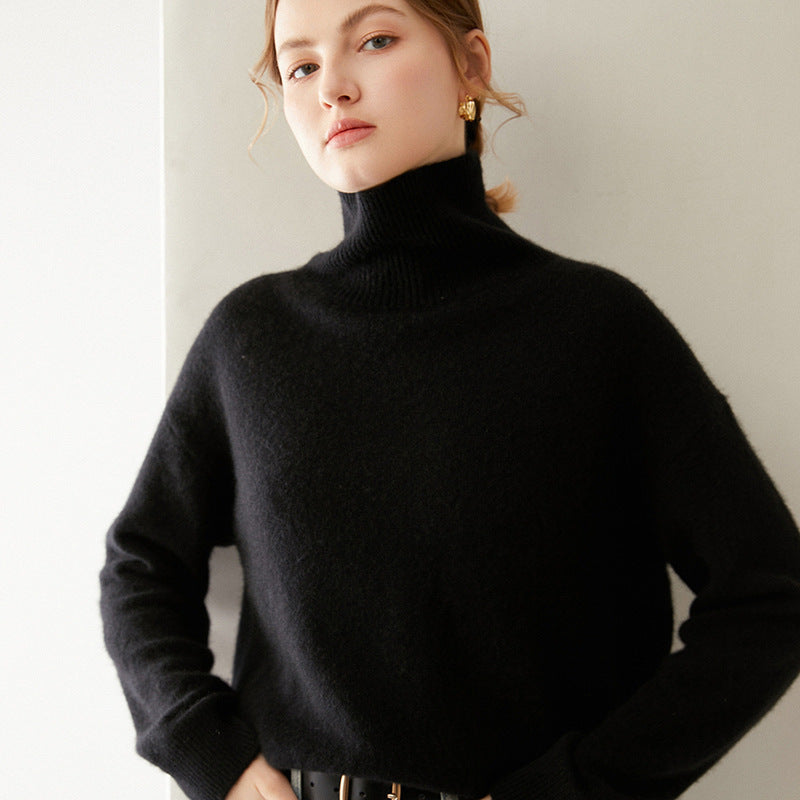 Damen Pullover mit hohem Kragen und weichem Materialmix EB