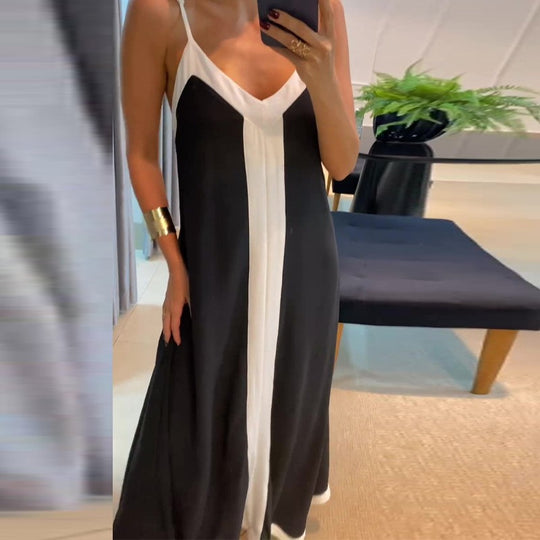 Damen Elegantes Maxikleid mit tiefem V-Ausschnitt und seitlichem Schlitz EB