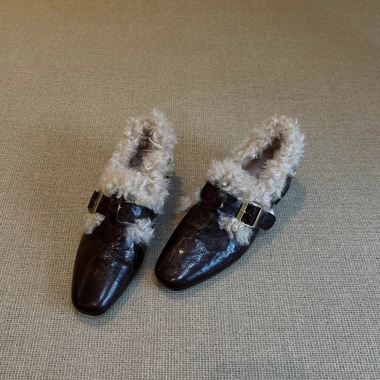 Damen Komfortable Ballerinas mit kuscheligem Innenfutter und modischem Schnallenakzent EB