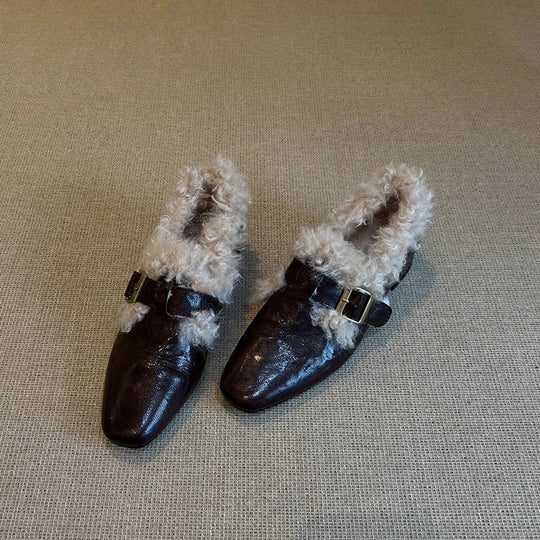 Damen Komfortable Ballerinas mit kuscheligem Innenfutter und modischem Schnallenakzent EB