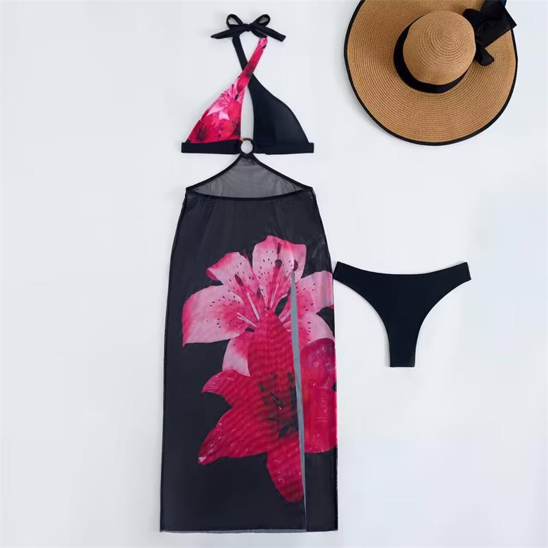 Damen Strandkleid mit modischem Wickeldesign und floralem Schnitt EB