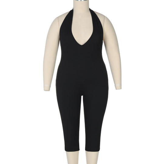 Damen Eleganter bodenlanger Jumpsuit mit tiefem V-Ausschnitt EB