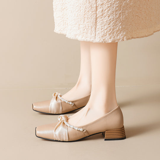 Damen elegante Ballerinas mit modischem Schleifenakzent und funkelnden Perlen EB