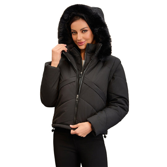 Damen Wendejacke mit abnehmbarer Kapuze und Kunstfell von EB
