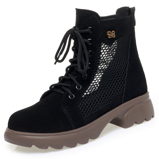 Damen Schnürstiefeletten mit luftiger Netzstruktur und robustem Blockabsatz EB