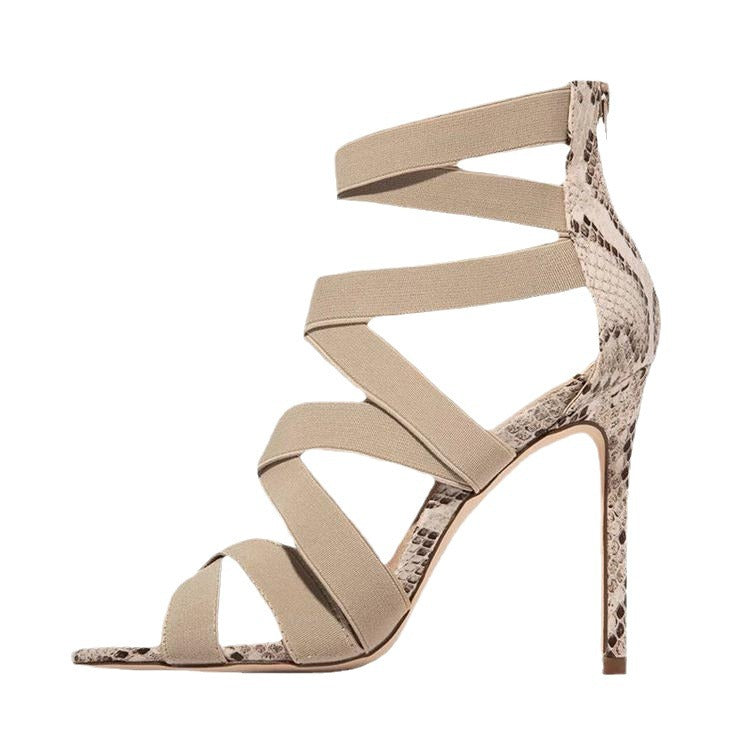 Damen Elegante Stiletto-Sandalen mit überkreuzten Riemen EB