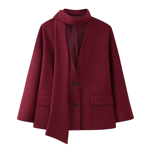 Damen elegante Blazerjacke mit abnehmbarem Schal EB