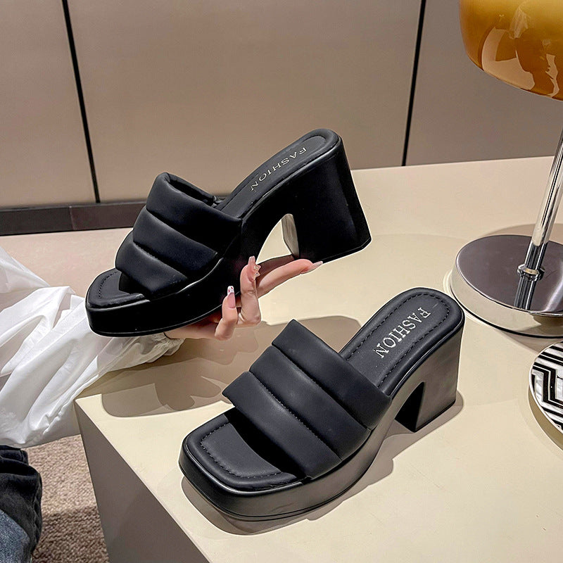 Damen Plateausandalen mit breiten Riemen EB