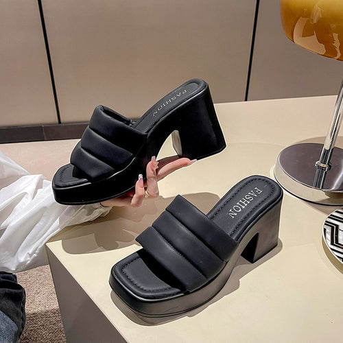 Damen Plateausandalen mit breiten Riemen EB