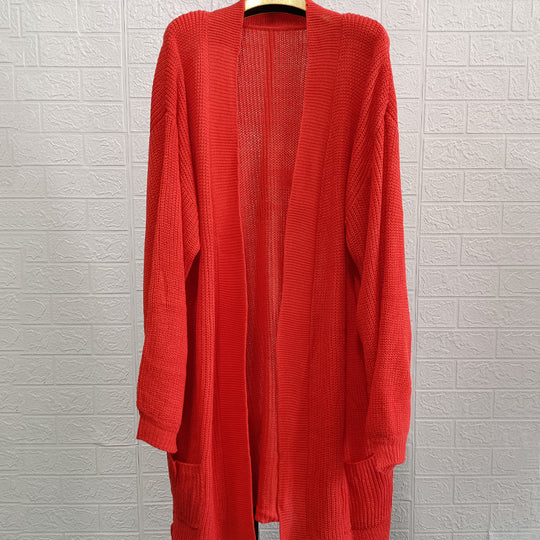 Damen lässige Strickjacke mit offener Front und großzügigen Ärmeln EB