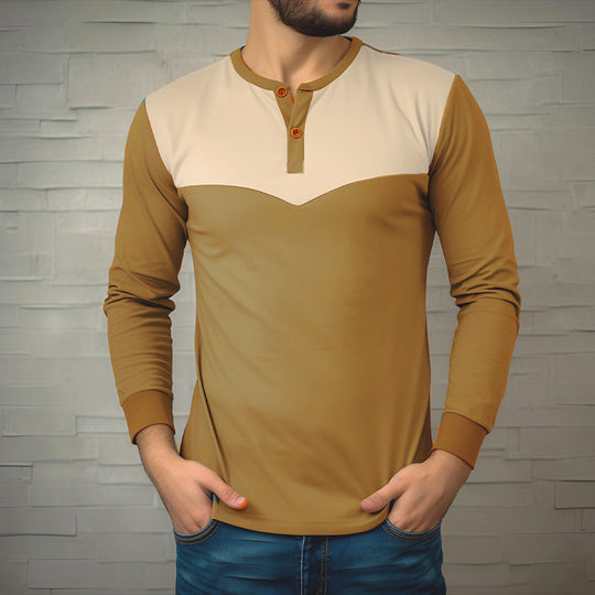 Herren Langarm-Henley-Shirt mit kontrastierenden Akzenten EB