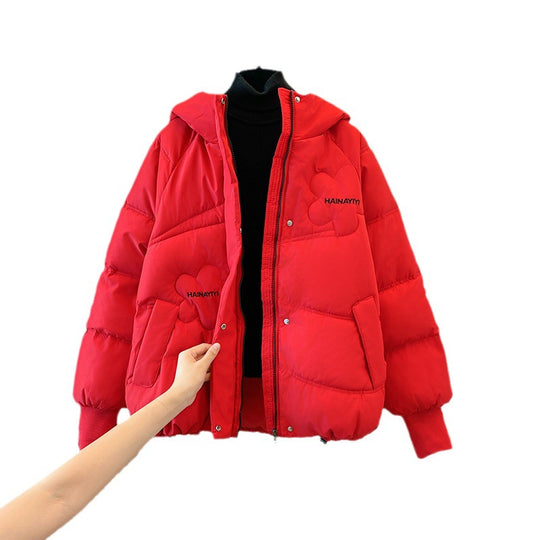 Damen Modische Kurze Daunenjacke mit Kapuze und praktischen Taschen EB