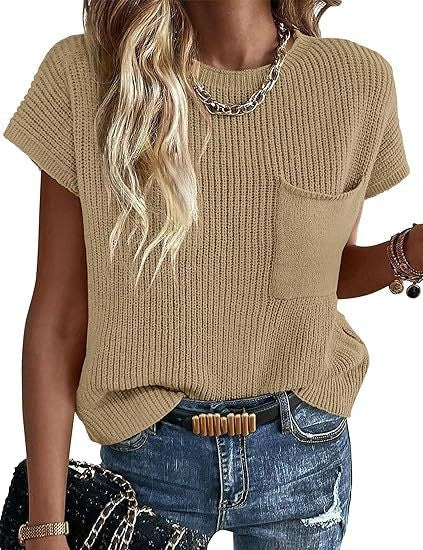 Damen lässiger Strickpullover mit strukturierter Oberfläche und Brusttasche EB