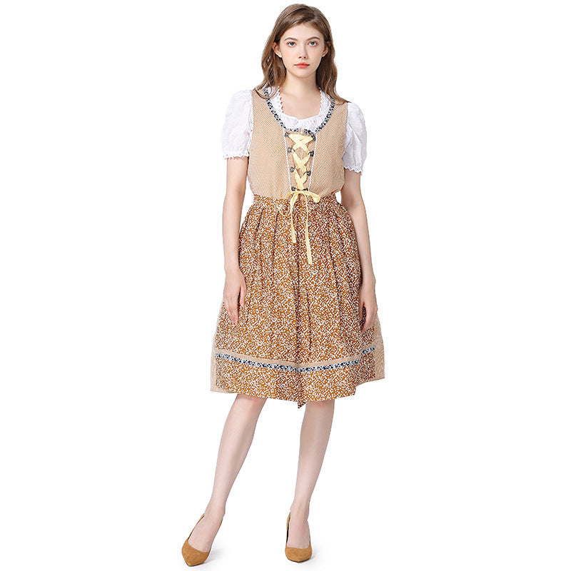 Damen nan traditionelles Oktoberfest Dirndlkleid mit Spitzenbluse, verstellbarer Korsettschnürung und geblümter Schürze EB