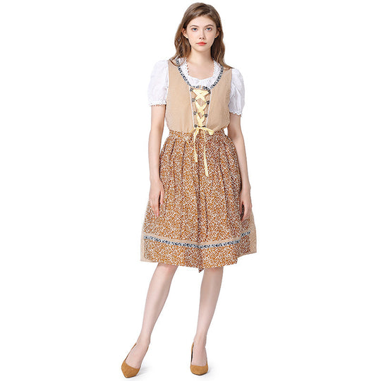 Damen nan traditionelles Oktoberfest Dirndlkleid mit Spitzenbluse, verstellbarer Korsettschnürung und geblümter Schürze EB