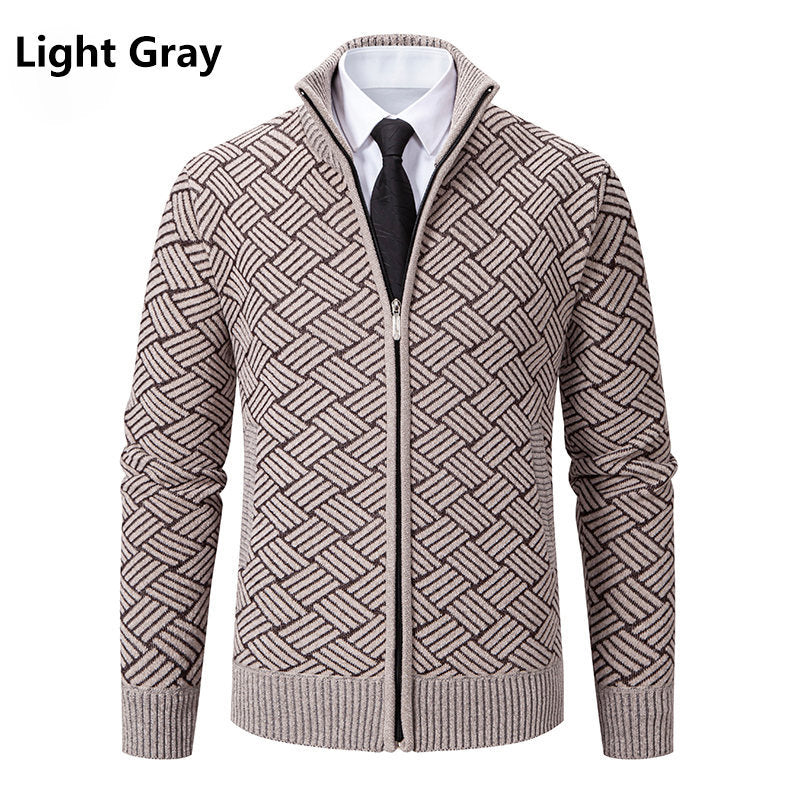 Herren Strickjacke mit modernem Zipper und kreativem Muster EB