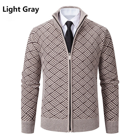 Herren Strickjacke mit modernem Zipper und kreativem Muster EB