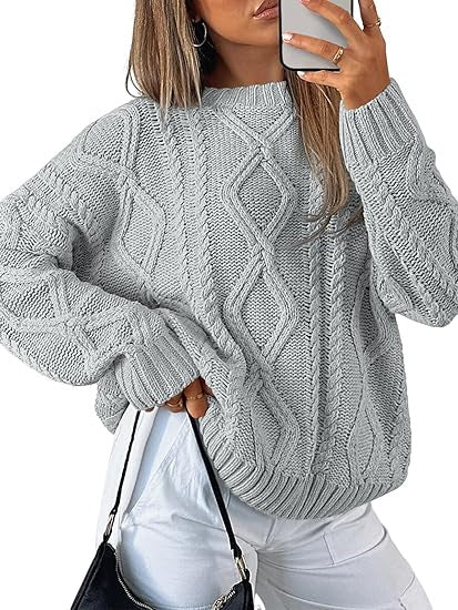 Damen Oversize-Zopfmuster-Pullover aus grobem Strick EB
