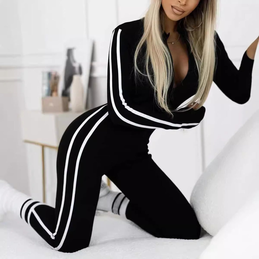 Damen Sportlicher Body mit langen Ärmeln und Streifen EB