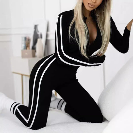 Damen Sportlicher Body mit langen Ärmeln und Streifen EB