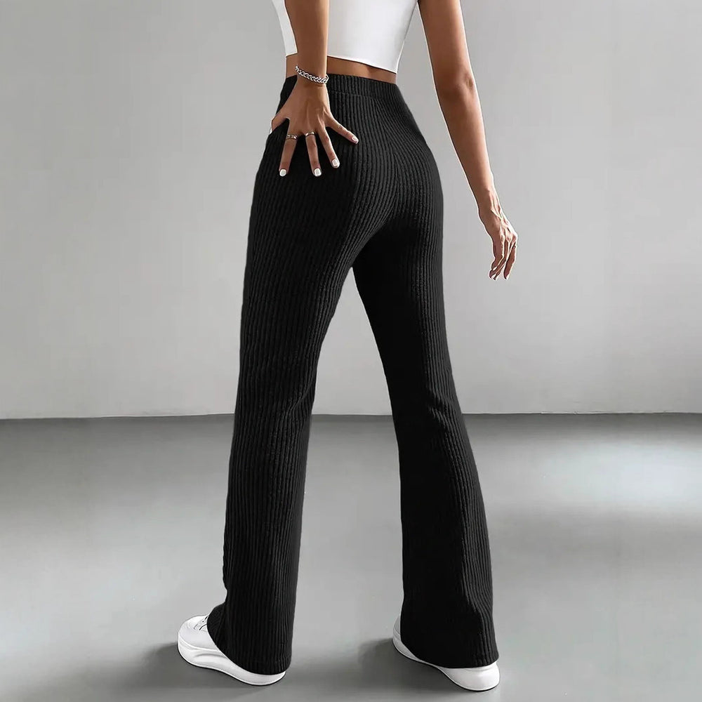 Damen Elegante und bequeme Rippen-Hose mit hohem Bund EB