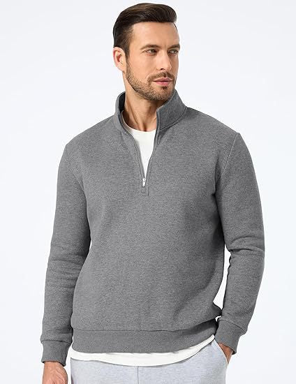 Herren nan halbzip Pullover aus schwerer Baumwollmischung mit hohem Stehkragen und gerippten Bündchen EB